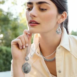 Brighton Mosaic Paseo Long Concho Necklace Silver-Blue Clearance