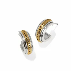 Brighton Mosaic Two Tone Mini Hoop Post Earrings Silver-Gold Hot
