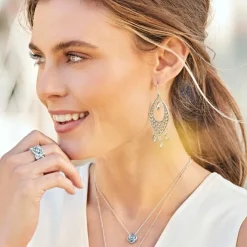 Brighton Pebble Disc Marquise Statement French Wire Earrings Silver-SilverShade Best