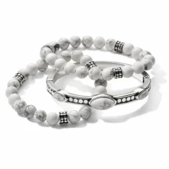 Brighton Pebble Dot Dream Howlite Hinged Bangle Silver-White Outlet