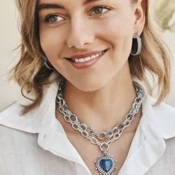 Brighton Pebble Dot Hati Lapis Heart Necklace Silver-Blue Best
