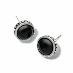 Brighton Pebble Dot Onyx Post Earrings Silver-Black Fashion