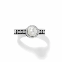 Brighton Pebble Dot Pearl Slim Band Ring Silver-Pearl Best