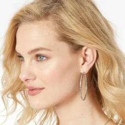 Brighton Pebble Large Oval Hoop Earrings Silver New