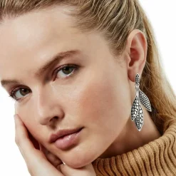 Brighton Pebble Leaf Trio Post Drop Earrings Silver Outlet