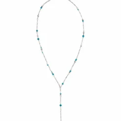 Brighton Pebble Turquoise And Pearl Convertible Y Necklace Silver-Turquoise Sale