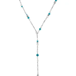Brighton Pebble Turquoise And Pearl Convertible Y Necklace Silver-Turquoise Sale