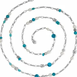 Brighton Pebble Turquoise And Pearl Convertible Y Necklace Silver-Turquoise Sale