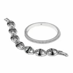 Brighton Portofino Link Reversible Large Bracelet Silver-Black Fashion