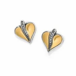 Brighton Precious Heart Two Tone Post Earrings Silver-Gold Hot