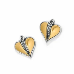 Brighton Precious Heart Two Tone Post Earrings Silver-Gold Hot