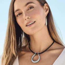 Brighton Pretty Tough Arch Leather Necklace Silver-Black Clearance