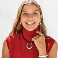 Brighton Pretty Tough Arch Leather Necklace Silver-Black Clearance