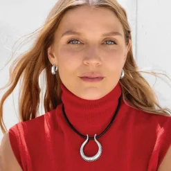 Brighton Pretty Tough Arch Leather Necklace Silver-Black Clearance