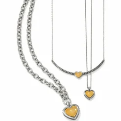 Brighton Pretty Tough Bold Two Tone Heart Bar Necklace Silver-Gold Fashion