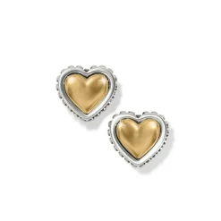 Brighton Pretty Tough Petite Two Tone Heart Post Earrings Silver-Gold Fashion