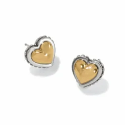 Brighton Pretty Tough Petite Two Tone Heart Post Earrings Silver-Gold Fashion