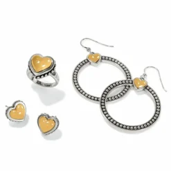 Brighton Pretty Tough Petite Two Tone Heart Post Earrings Silver-Gold Fashion