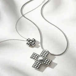 Brighton Pretty Tough Small Cross Necklace Silver Hot