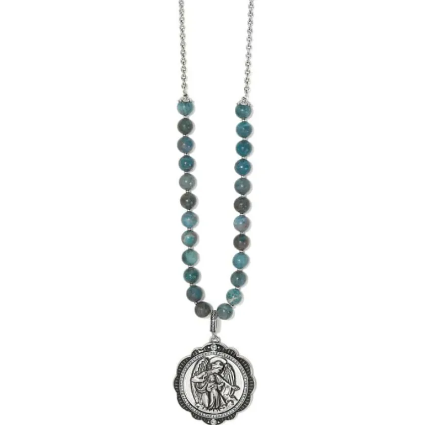 Brighton Protection Angel Medallion Necklace Silver-Blue Fashion