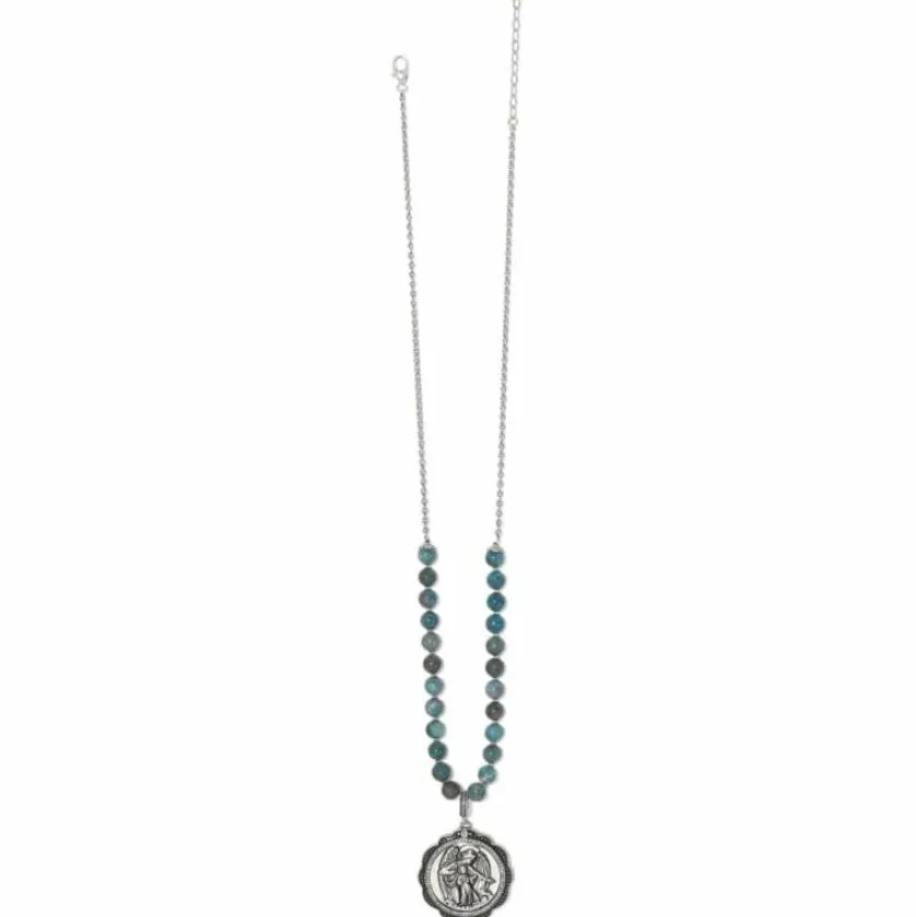 Brighton Protection Angel Medallion Necklace Silver-Blue Fashion