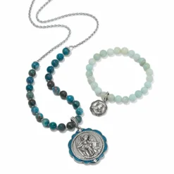 Brighton Protection Angel Medallion Necklace Silver-Blue Fashion