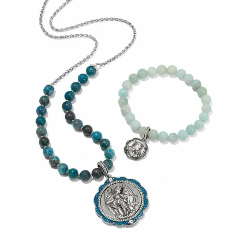 Brighton Protection Angel Medallion Necklace Silver-Blue Fashion