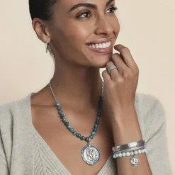 Brighton Protection Angel Medallion Necklace Silver-Blue Fashion