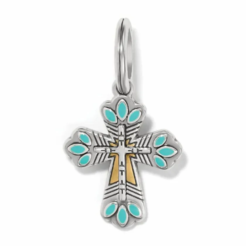 Brighton Pueblo Cross Charm Silver-Blue Outlet