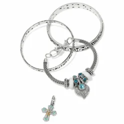Brighton Pueblo Cross Charm Silver-Blue Outlet