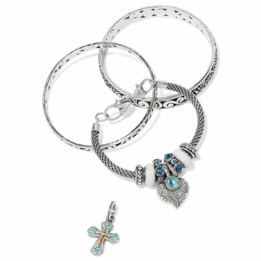 Brighton Pueblo Cross Charm Silver-Blue Outlet