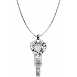 Brighton Reno Heart Badge Clip Necklace Silver Clearance