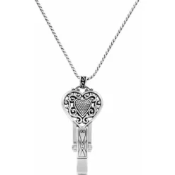 Brighton Reno Heart Badge Clip Necklace Silver Clearance