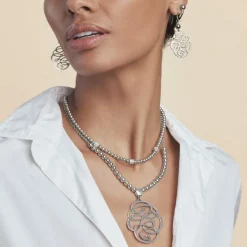 Brighton Skribbel Beaded Necklace Silver Clearance