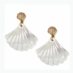 Brighton Sunset Cove Mother Of Pearl Shell Post Earrings Gold-White Hot