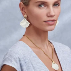 Brighton Sunset Cove Mother Of Pearl Shell Post Earrings Gold-White Hot