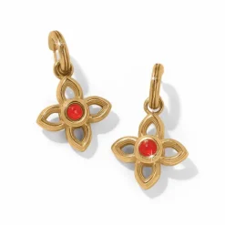 Brighton Venetian Gems Flower Reversible Post Drop Earrings Gold-Red Hot